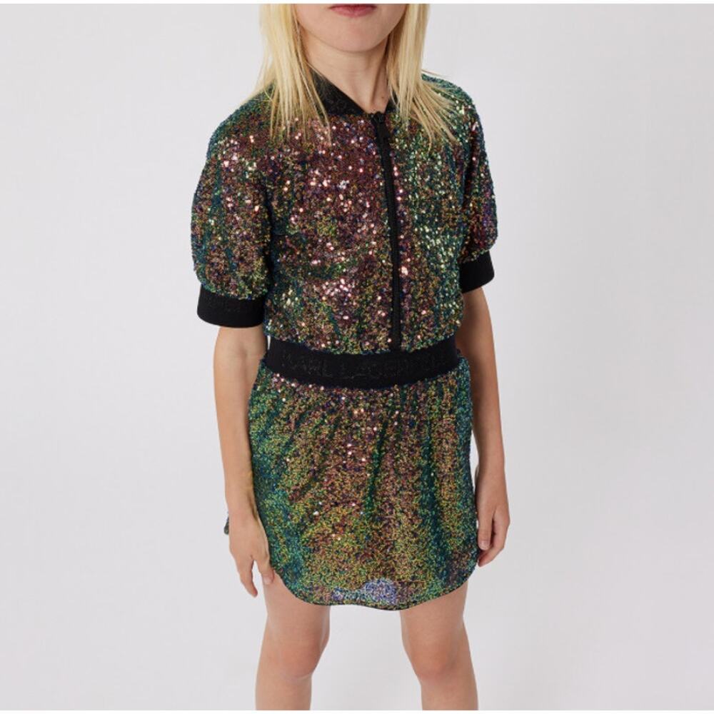 Karl Lagerfeld Kids Girls Sequin Logo Jacquard Dress Size 5 – Iridescent
